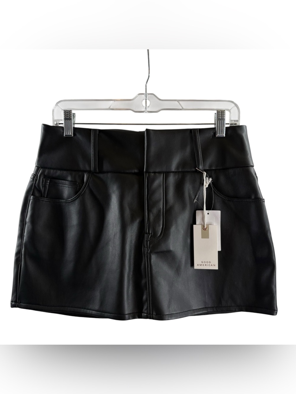 Good American Black Faux Leather Mini Skort NWT $119!